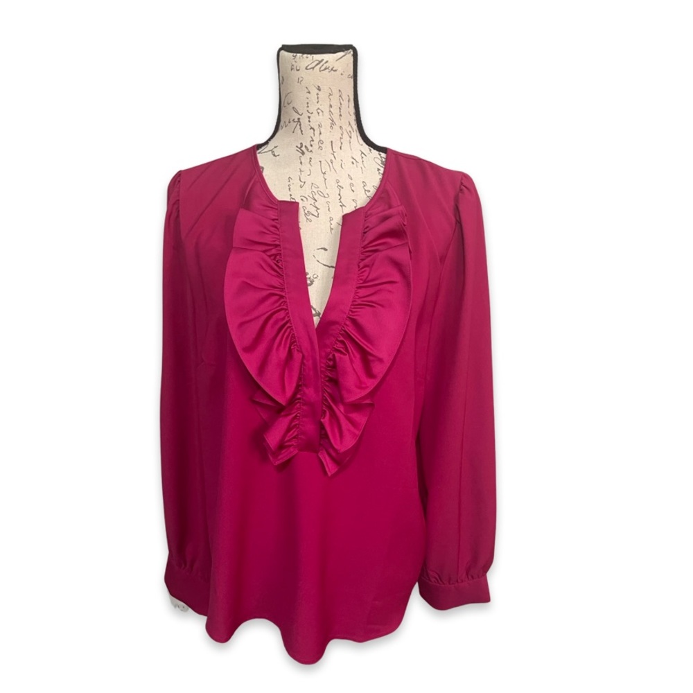 J. Crew Fuchsia Ruffle V-Neck Blouse